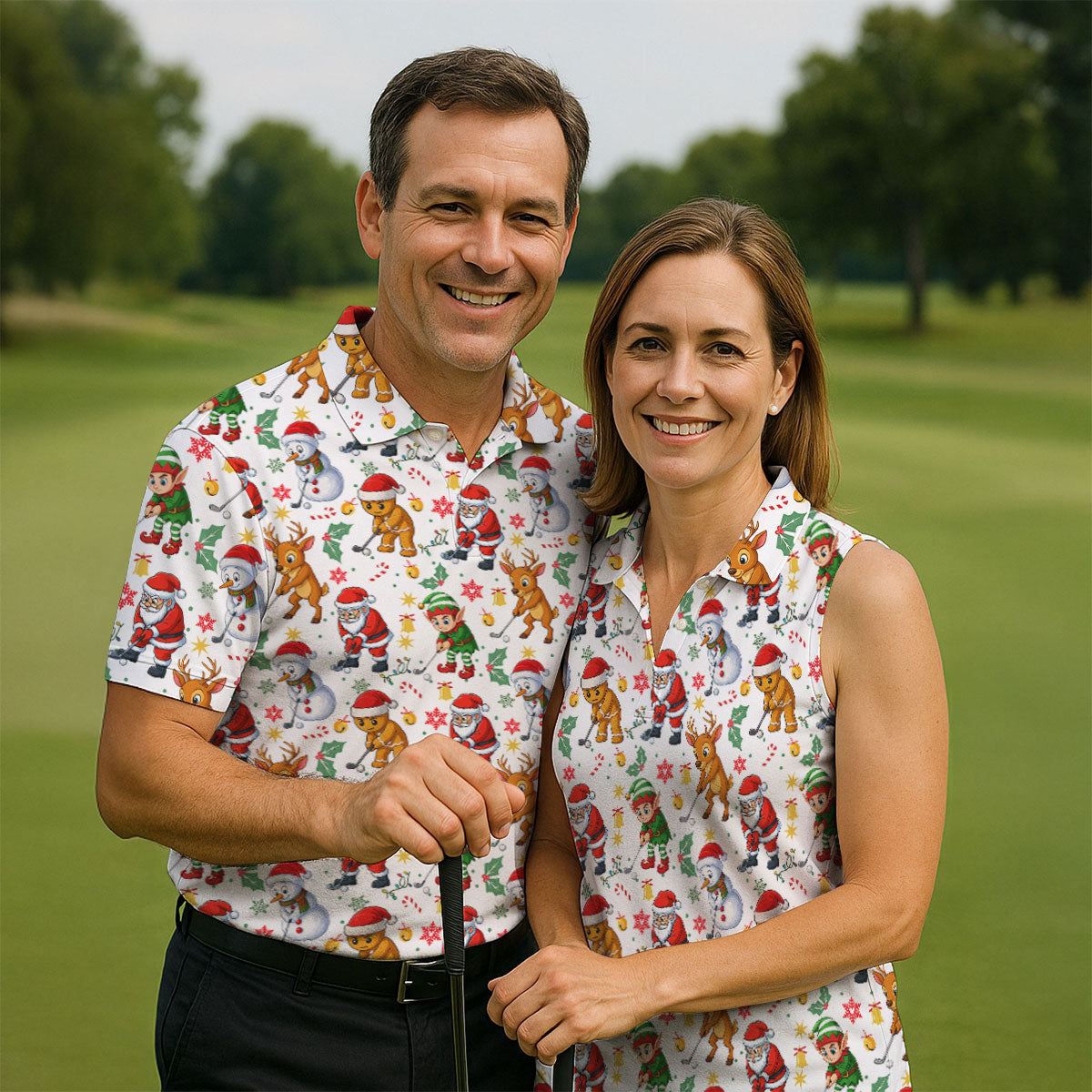 Funny Christmas Characters Golf Tops For Men, Cute Golf Outfit, Fun Golf Shirts For Men, Christmas Golf Shirt