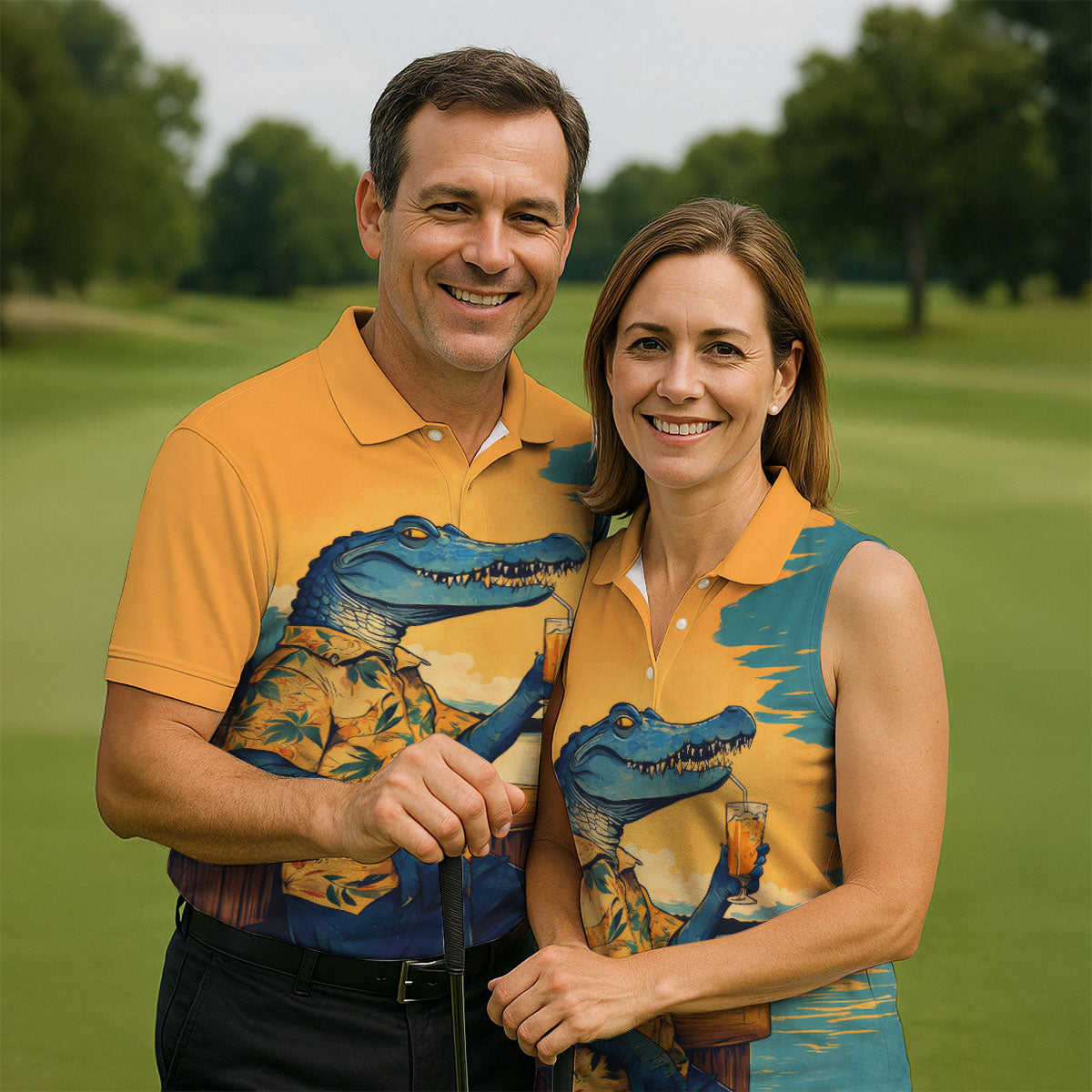 Funny Crocodile Tropical Theme Hawaiian Golf Shirt, Polo Shirts For Men, Golfing Apparel