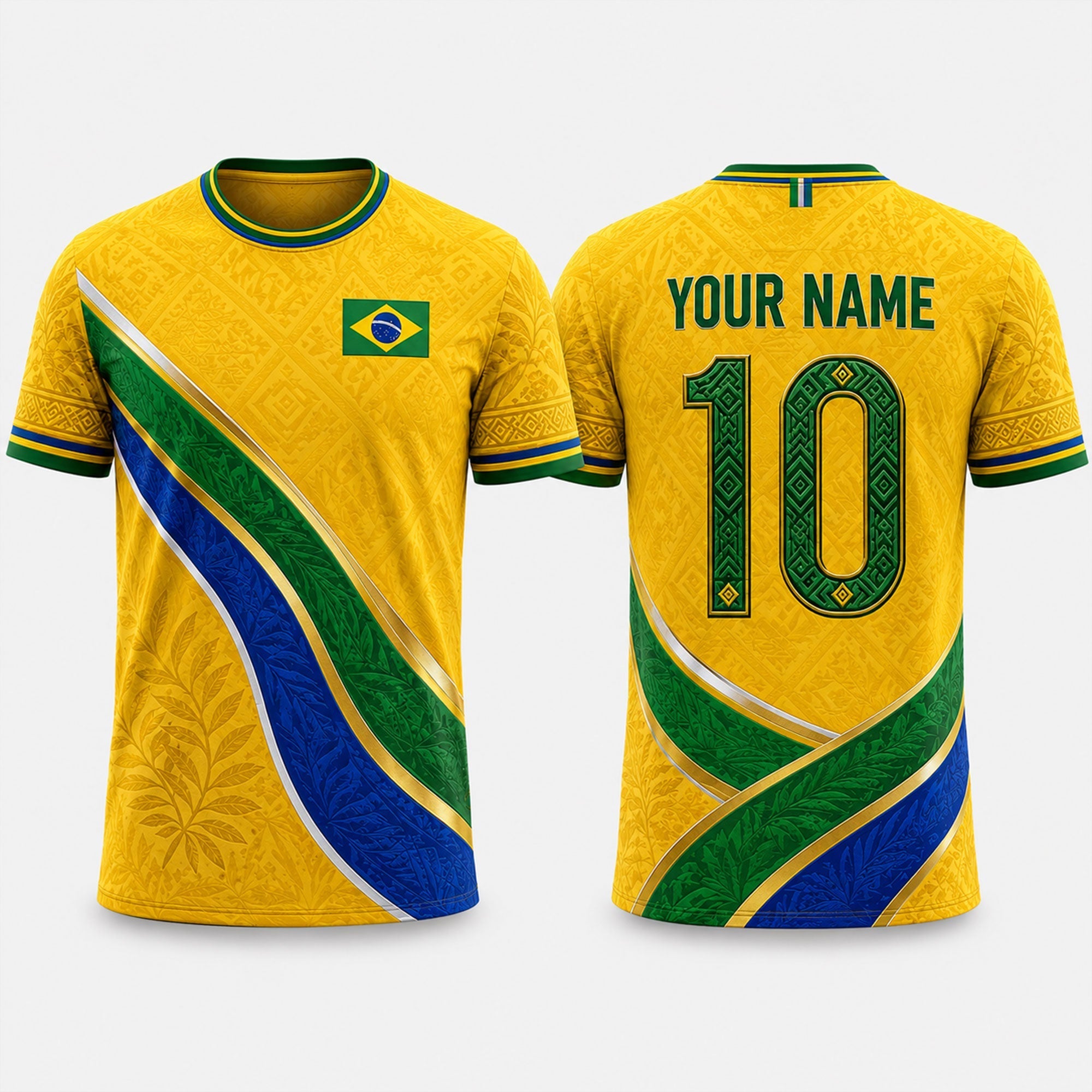 Yellow Green Brazil Fooball Shirt, V-NeckMen Football Lover, Soccer Game Day Football Gifts