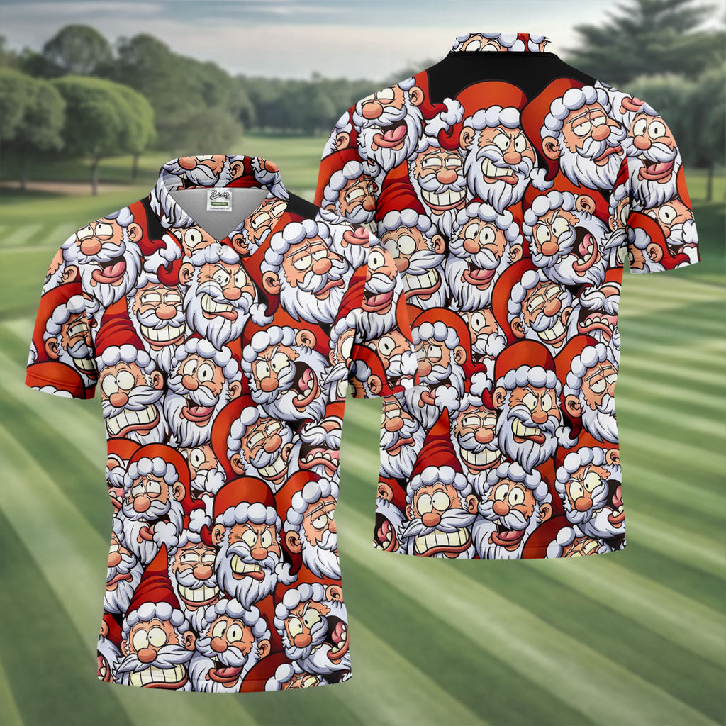 Santa Claus Face Fun Golf Shirts For Men, Christmas Golf Shirt, Polo Shirts For Men, Golfing Apparel