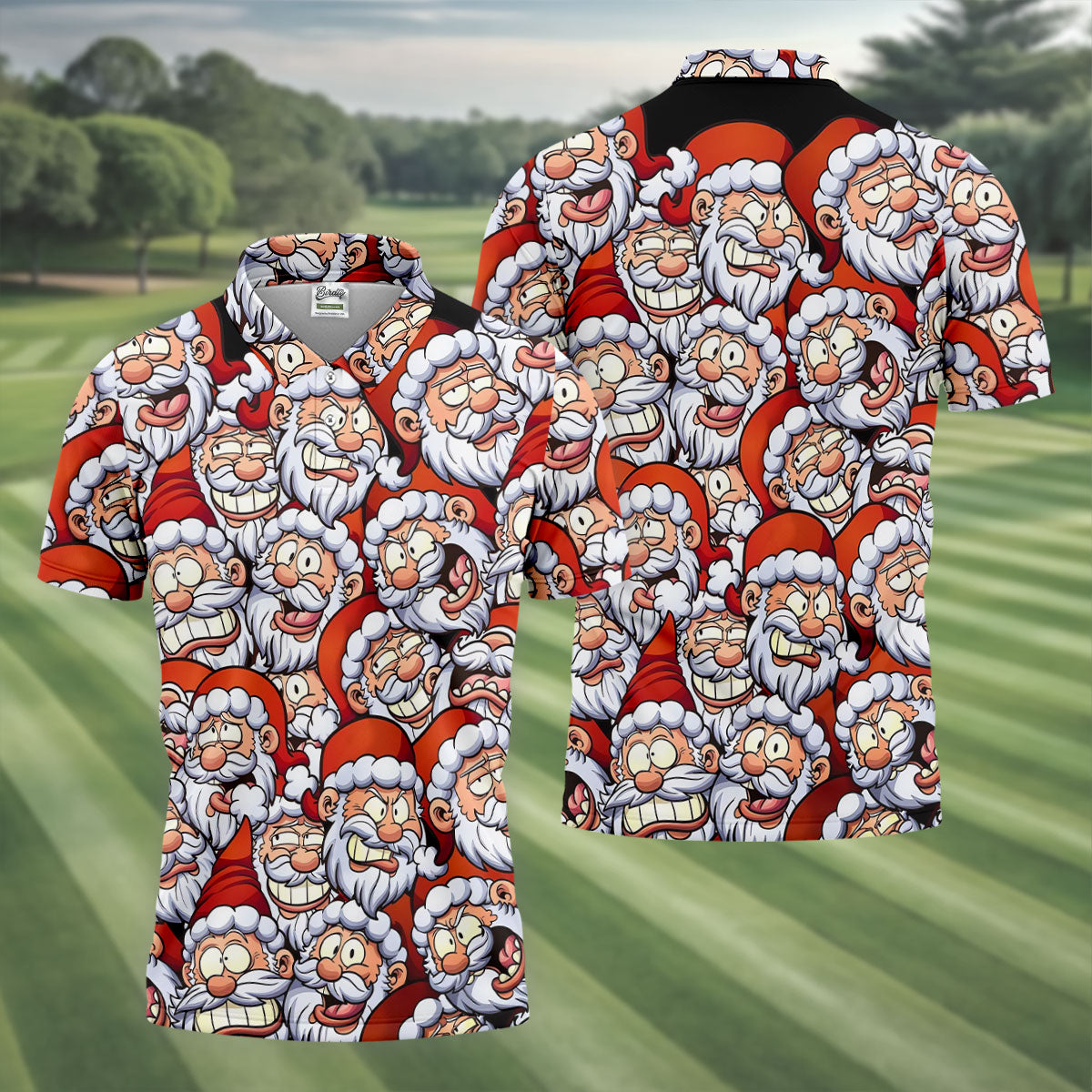Santa Claus Face Fun Golf Shirts For Men, Christmas Golf Shirt, Polo Shirts For Men, Golfing Apparel