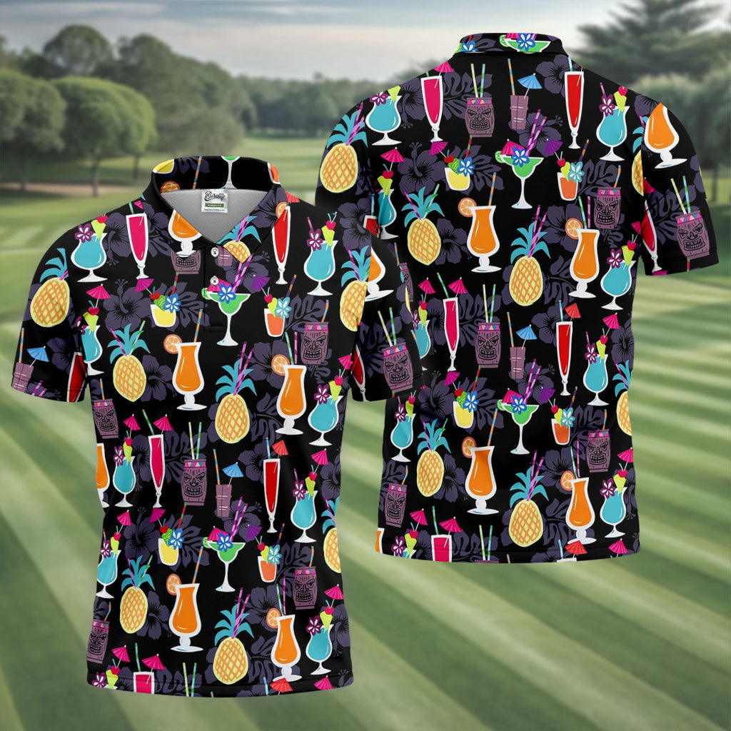 Tropical Drinks Dark Floral Cinco De Mayo Celebration Fiesta Themed Golf Tops For Men, Golf Shirts For Men