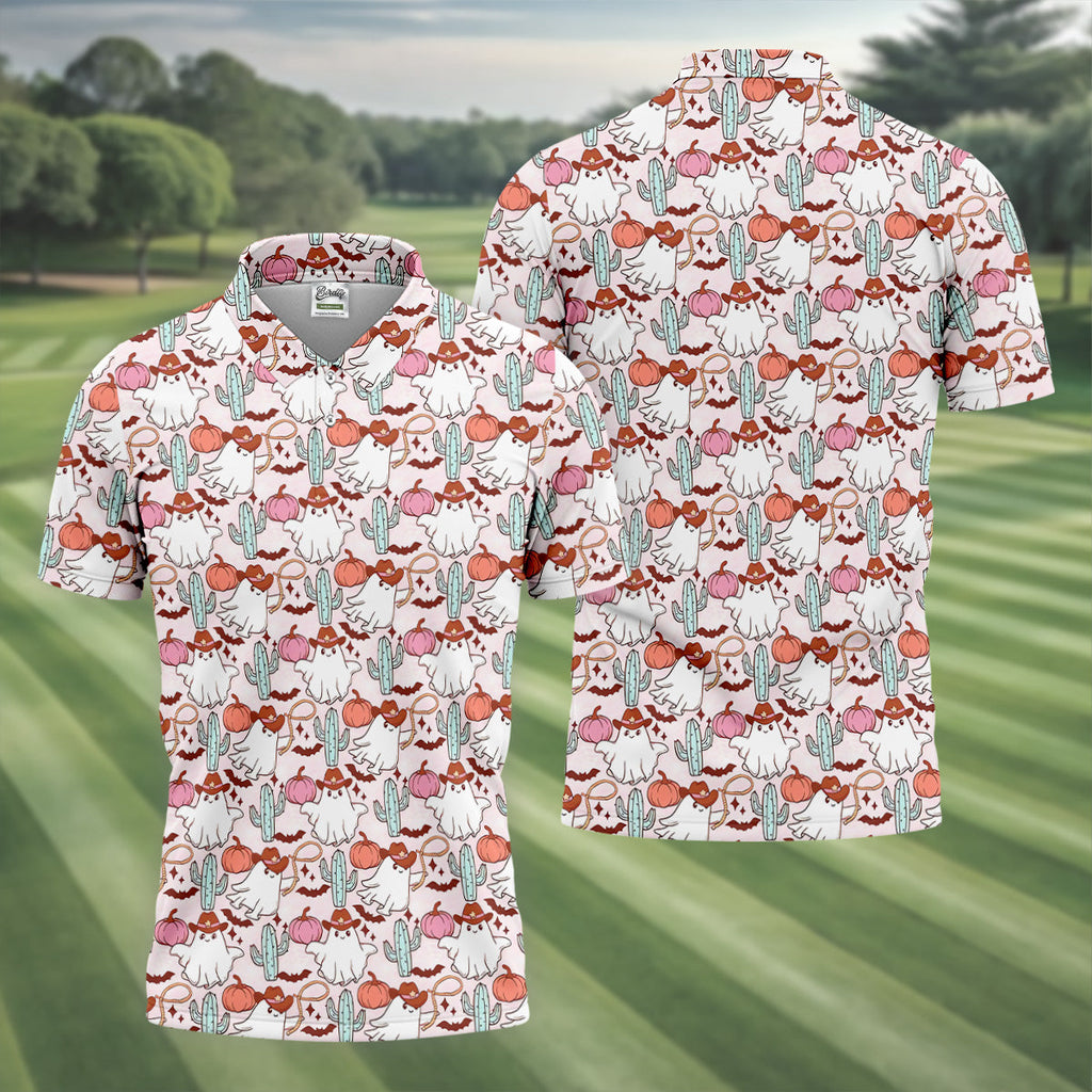 Cowboy Ghost Howdy Halloween Fun Golf Shirts For Men, Polo Shirts For Men, Golfing Apparel