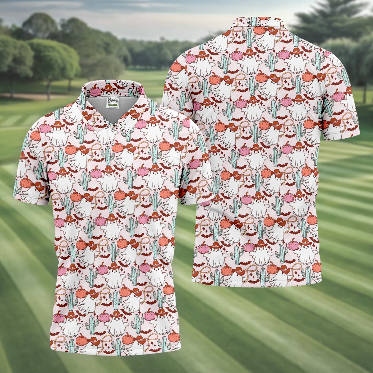 Cowboy Ghost Howdy Halloween Fun Golf Shirts For Men, Polo Shirts For Men, Golfing Apparel