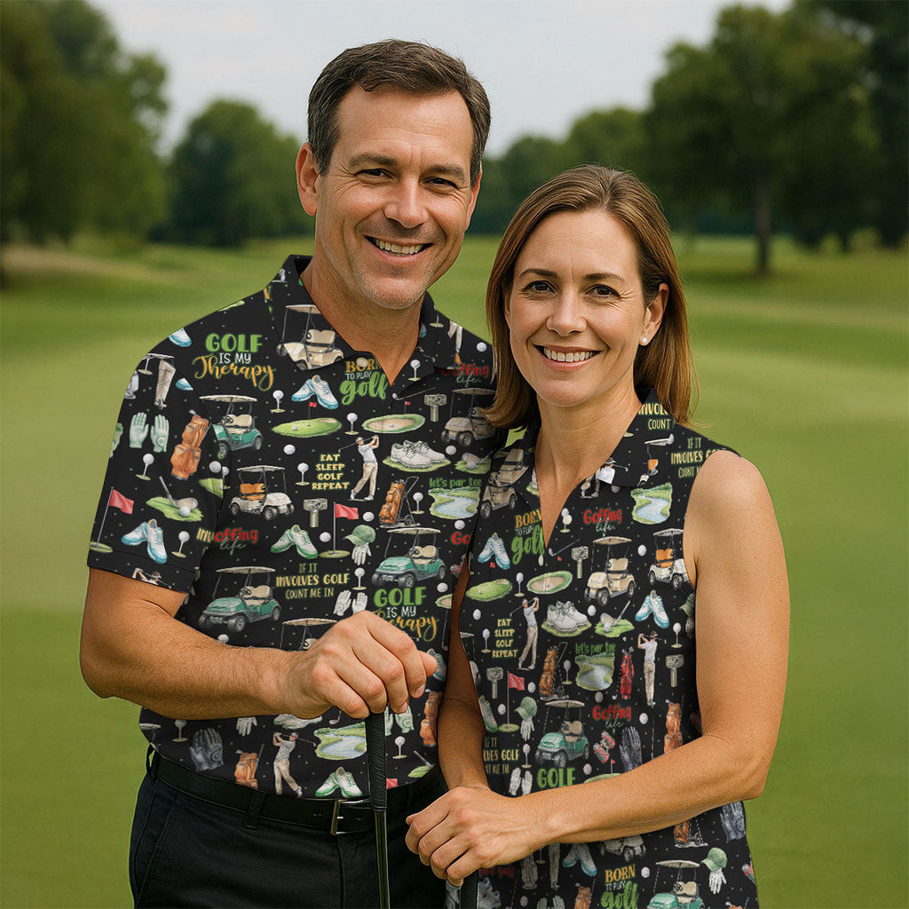 Born To Play Golf Let's Par Tee Black Golf Shirt, Men's Funny Golf Shirts, Golf Shirts For Men, Polo For Men