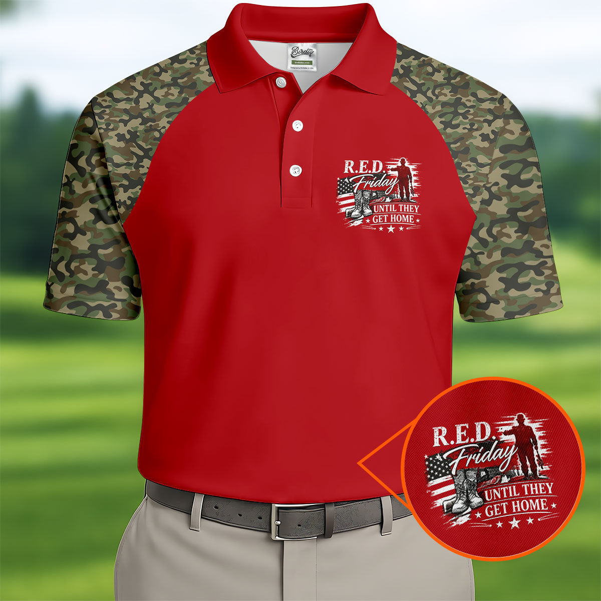 RED Friday Untill They Get Home Red Camo Golf Shirt, Veteran Memorial 250 Years Polo Shirts For Men
