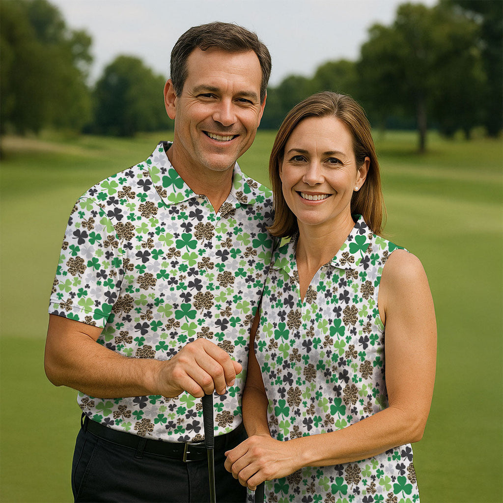 Leopard Pattern St Patrick's Day Shamrock Golf Shirt, Fun Golf Shirts For Men, Polo Shirts For Men