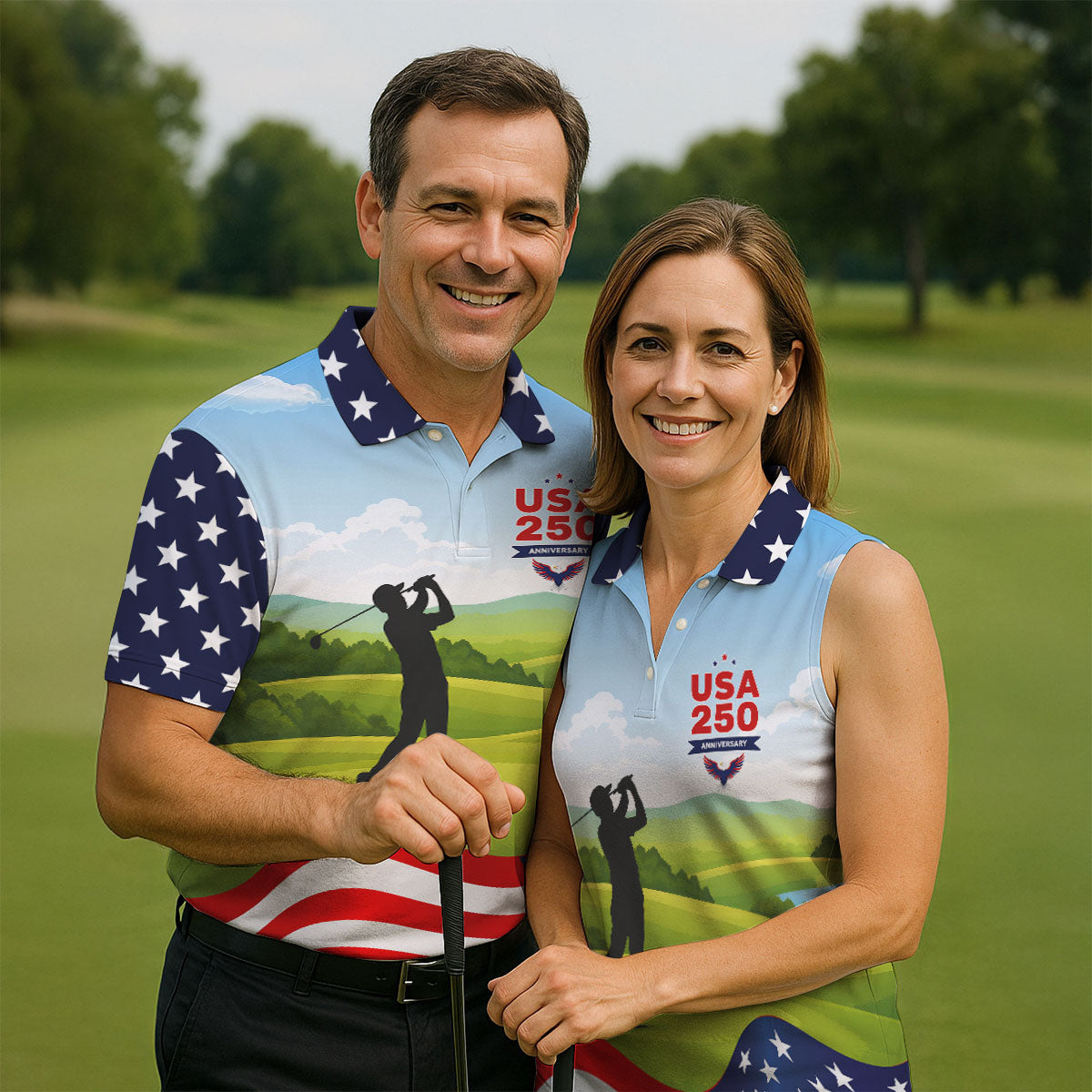 USA 250th Anniversary American Flag Golf Shirt, Patriotic 4th Of July Golf Shirts For Men