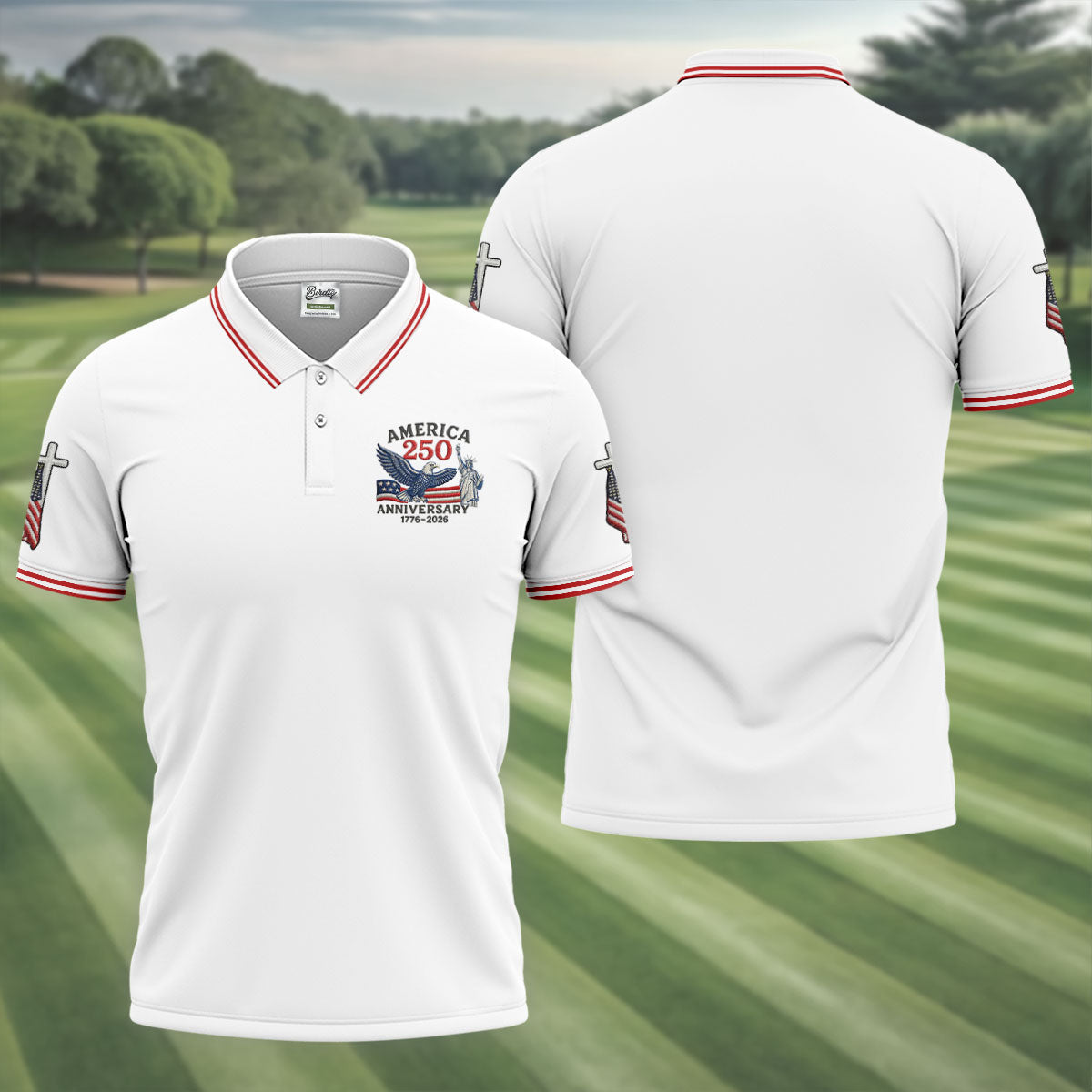 Faith Cross Bald Eagle America 250 Anniversary Patriotic Golf Shirt, Golf Shirts For Men