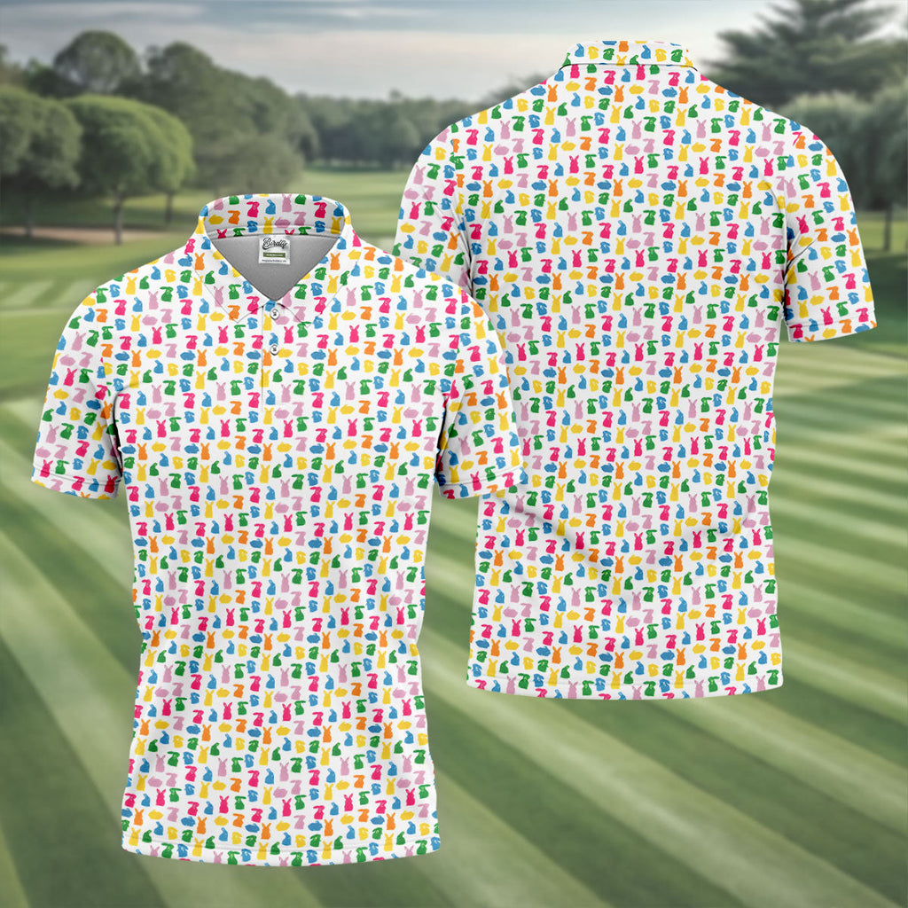 Bunny Hops Seamless Pattern Easter Golf Shirt, Golf Shirts For Men, Men's Funny Golf Shirts, Polo Shirts For Men