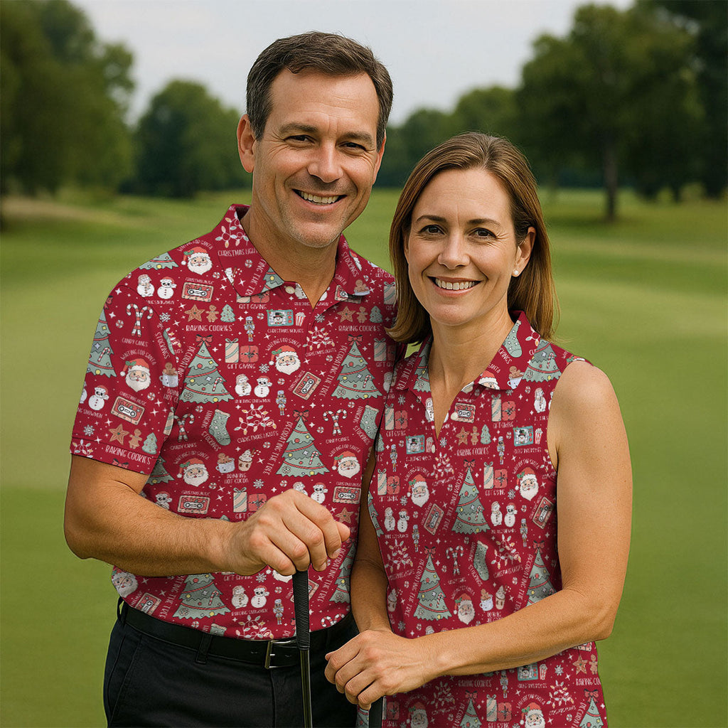 Tis The Season Santa Claus Gift Red Men's Golf Polo Shirts, Christmas Golf Shirt, Polo Shirts For Men
