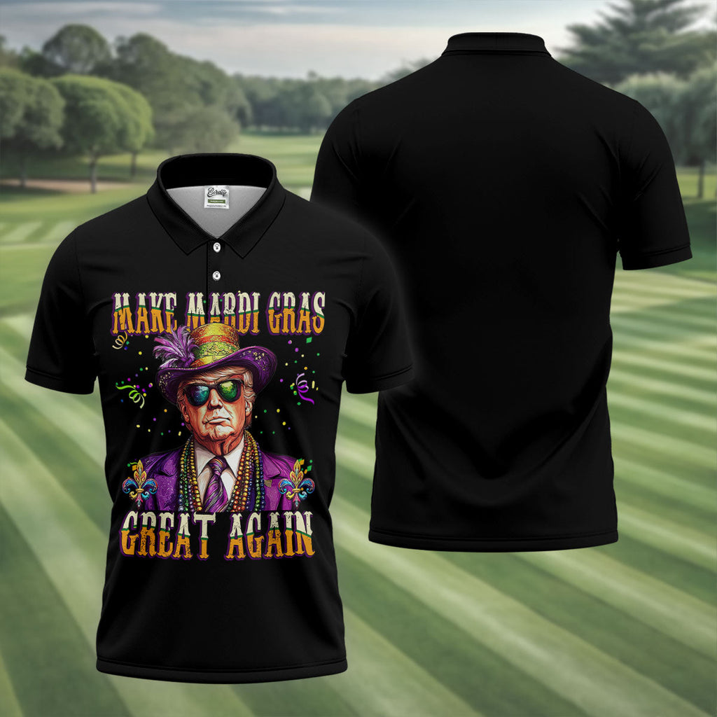 Make Mardi Gras Great Again Men's Funny Golf Shirts, Golf Shirts For Men, Polo Shirts For Men