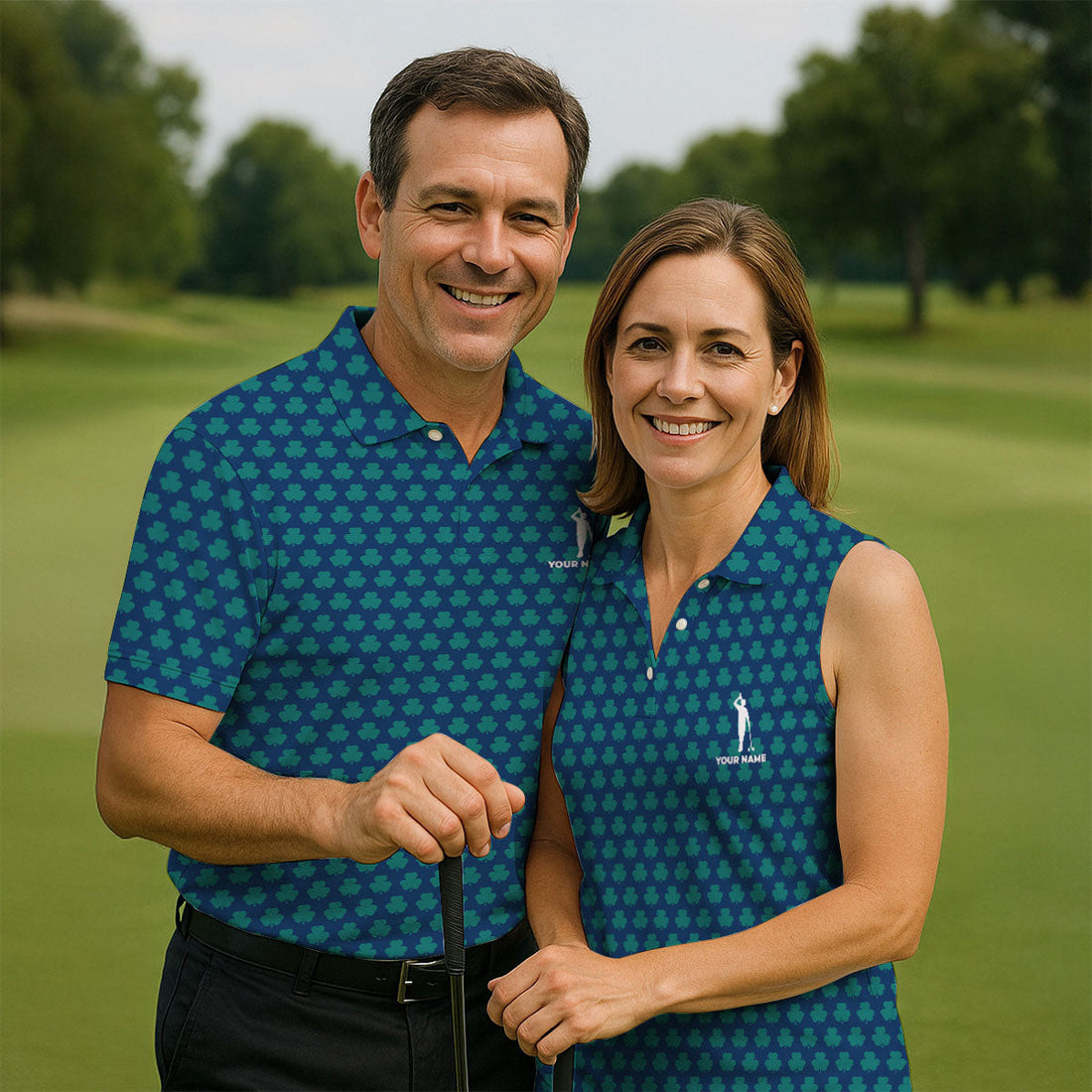 Three Leaf Clover Seamless Pattern St Patrick's Day Golf Shirt, Polo Shirts For Men, Golf Shirts For Men