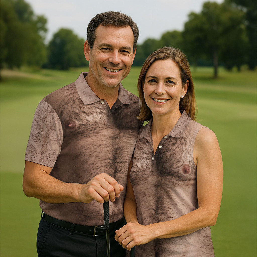 Funny Hairy Chest Golf Shirt, Men's Funny Golf Shirts, Beer Belly Gag Gift For Dad, Polo ShirtFor Men