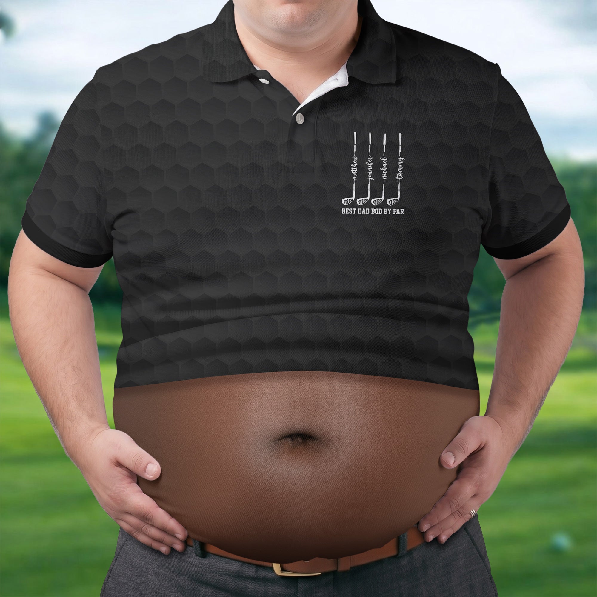 Best Dad Bod By Par Black Men's Funny Golf Polo Shirts, Father's Day Golf Shirt, Golf Gift For Dad