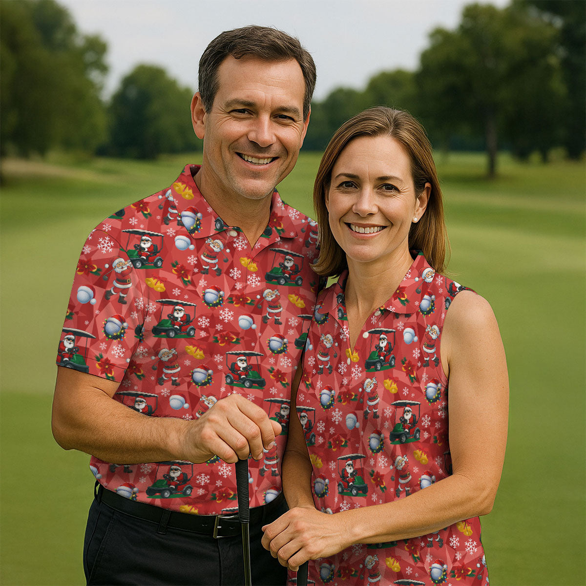 Santa Christmas Red Golf Shirt, Ladies Golf Tops, Cute Golf Outfit, Christmas Golf Shirt, Ladies Golf Polos