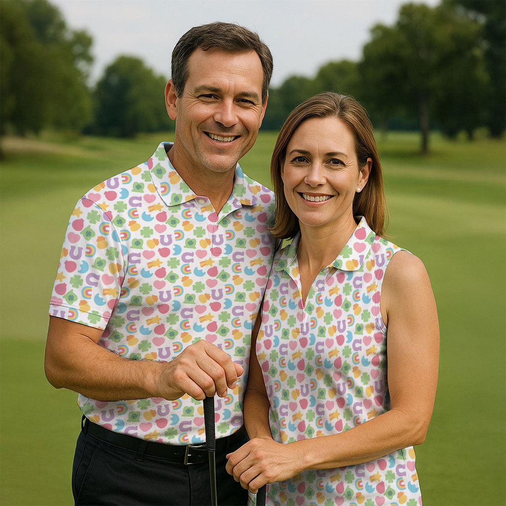 St Patrick's Day Lucky Charms White Golf Shirt, Cute Golf Outfit, Polo Shirts For Men, Golf Shirts For Men