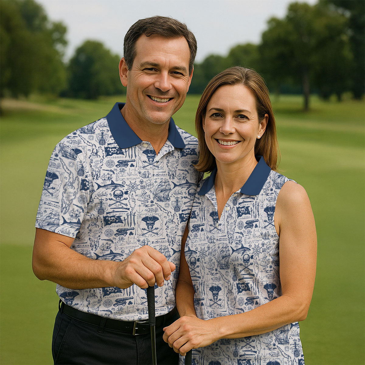 Skull Pirate Ocean Adventure Vintage Golf Shirt, Polo Shirts For Men, Golf Shirts For Men