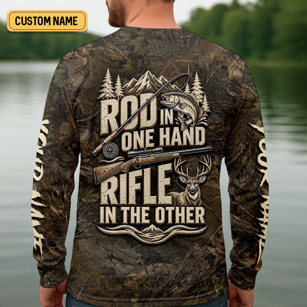 Rod In One Hand Rifle In The Other Fishing UPF Shirt, Fishing Shirts For Men, Hunting Shirt