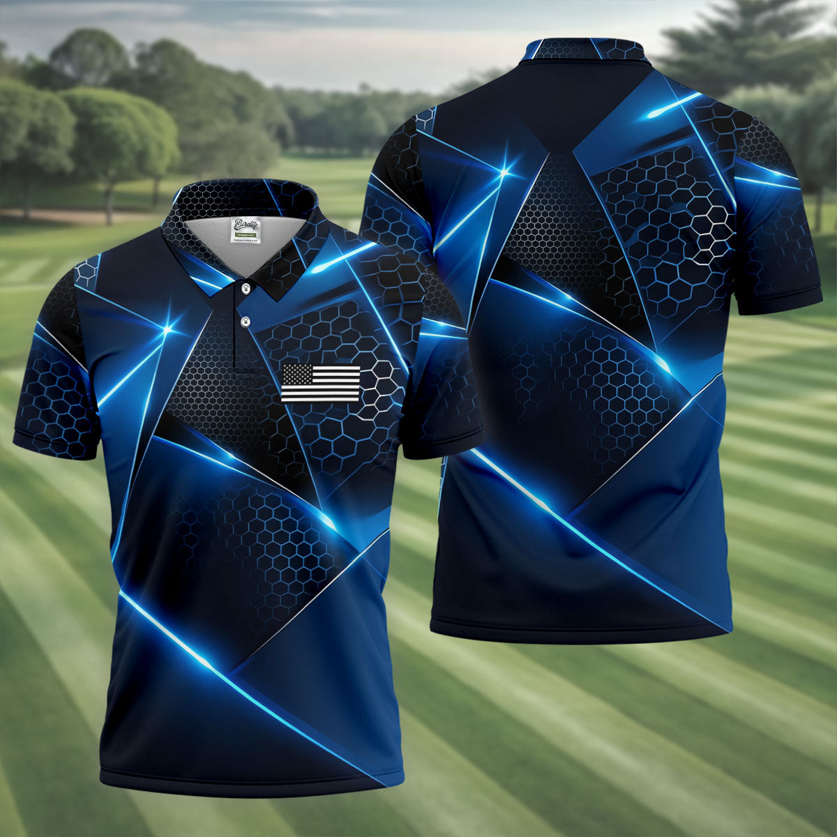 Black And Blue Gradient Patriotic Golf Shirt, 250 Years 4th Of July Golf Shirts For Men