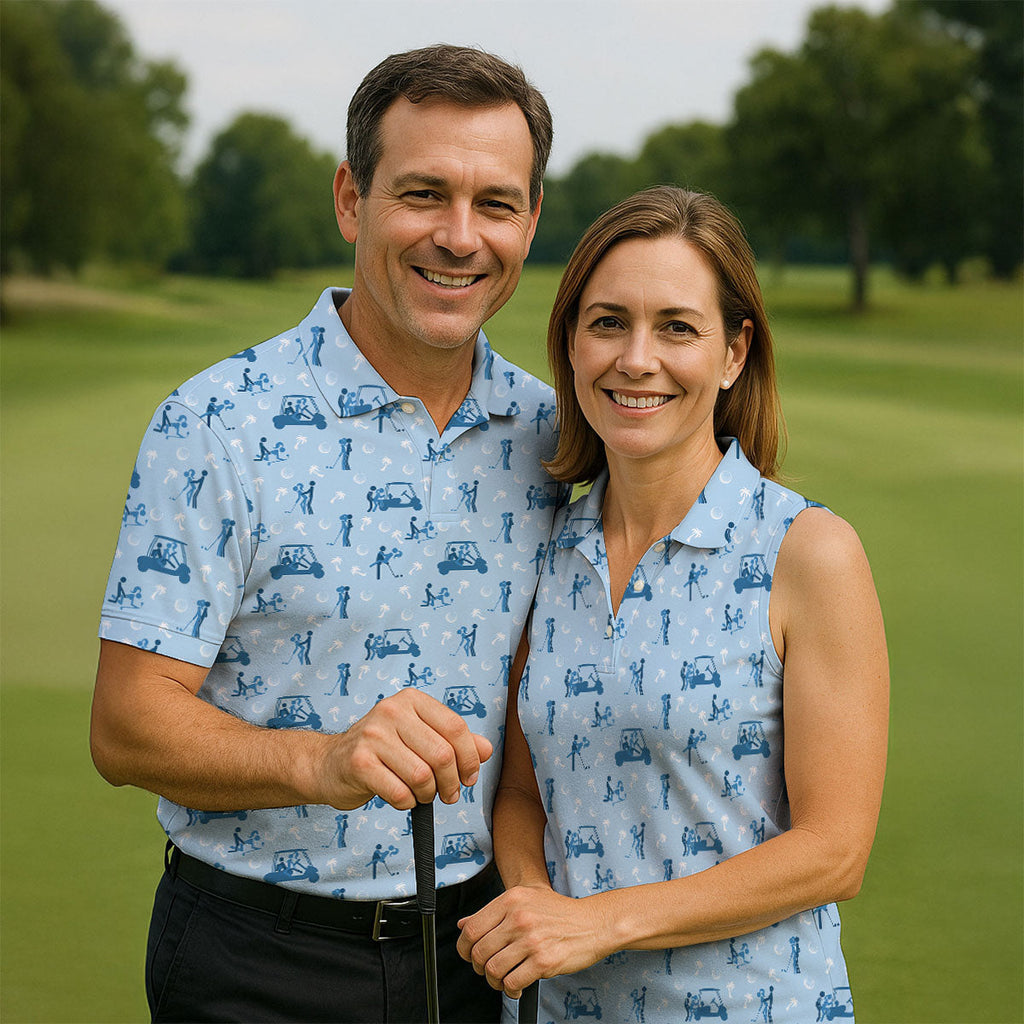 Naughty Couple Stick Figure Blue Funny Golf Shirt, Adult Humor Polo ShirtFor Men, Golf Shirts For Men