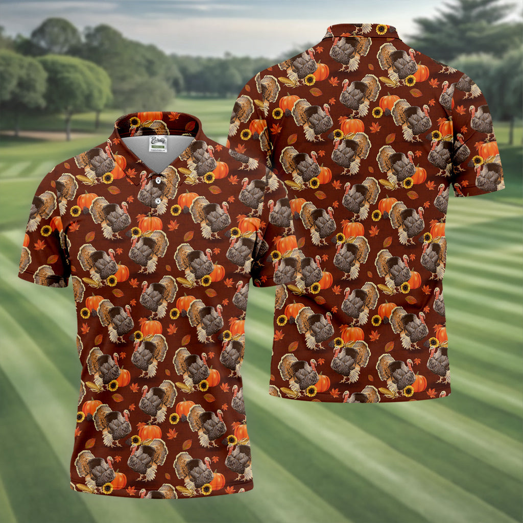 Thanksgiving Day Autumn Turkey Golf Shirt, Fun Golf Shirts For Men, Golfing Apparel, Golf Shirts For Men