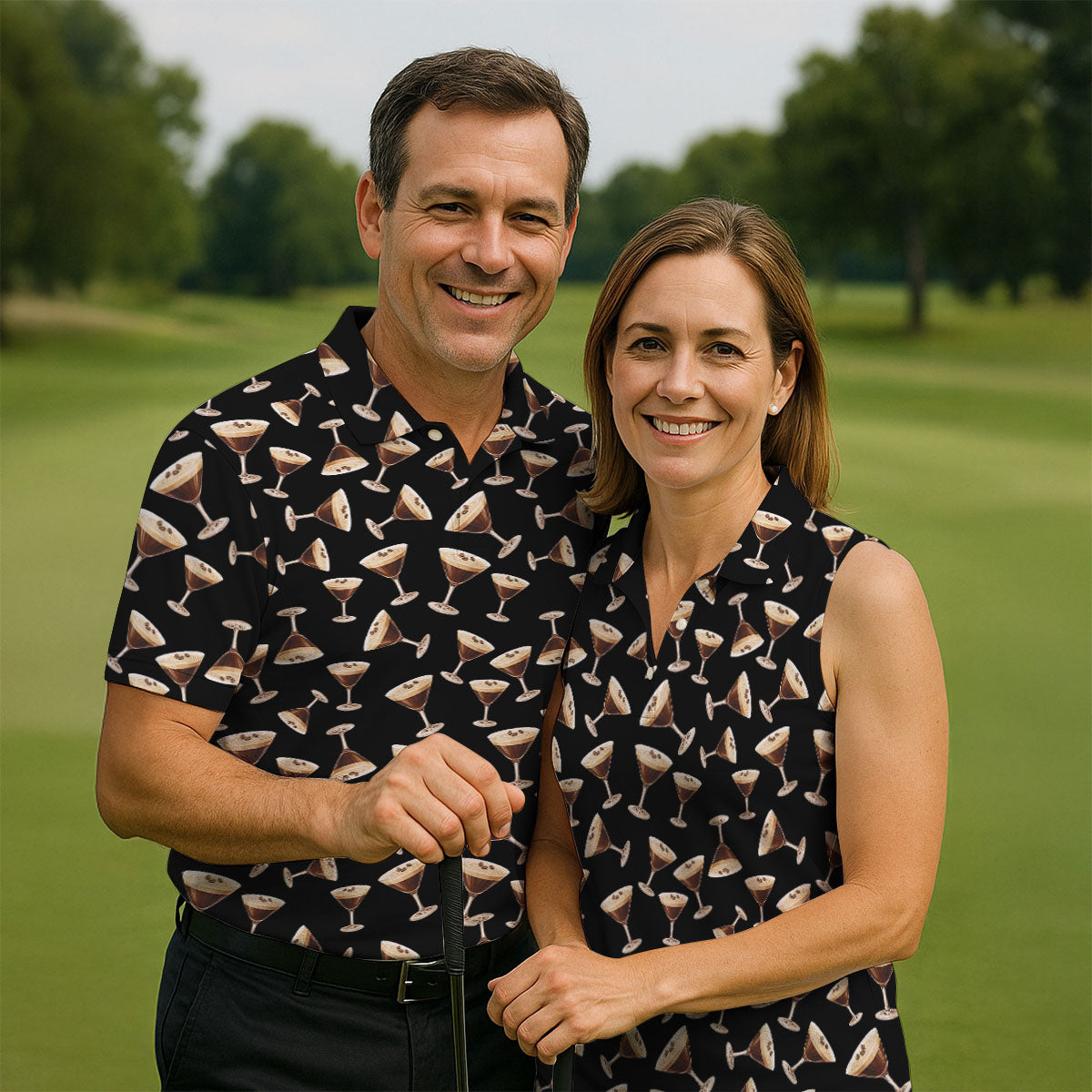 Espresso Martini Print Golf Shirt, Men's Golf Polo Shirts, Golf Shirts For Men, Polo Shirts For Men