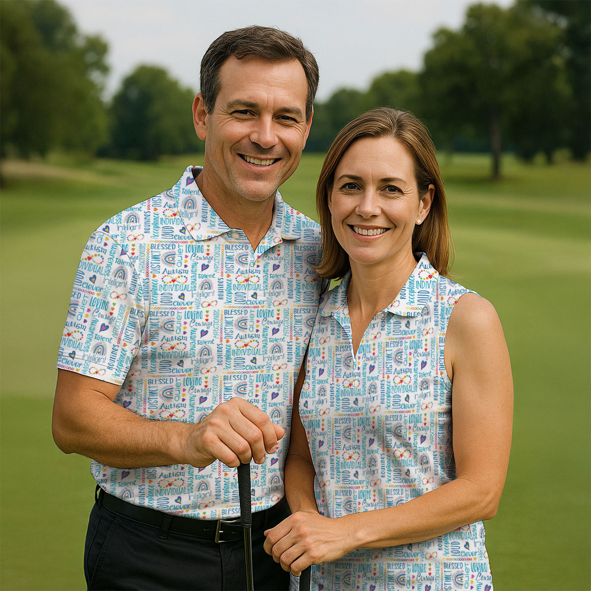 Autism Awareness Rainbow Heart Infinity Symbol Blue And White Men's Golf Shirt, Polo Shirts For Men