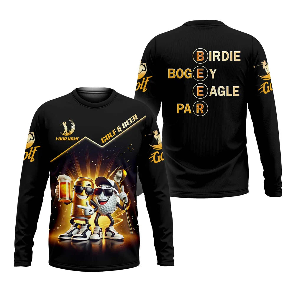 Personalized Golf And Beer Men's Golf Shirt, Funny Golf Apparel, Fun Golf Shirts For Men