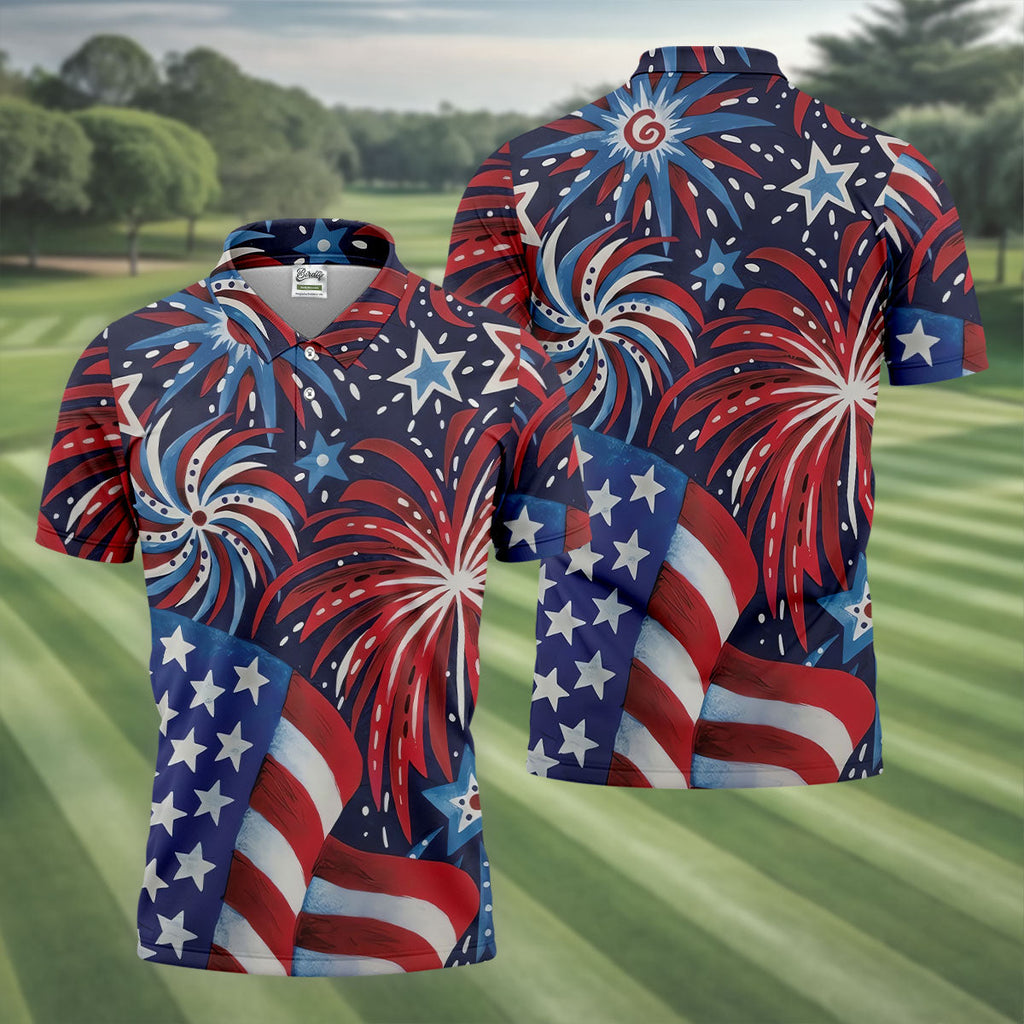 American Flag Pattern Red White Blue 250th Anniversary Patriotic Golf Shirt, Golf Shirts For Men