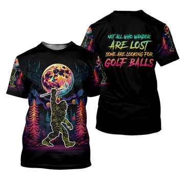 Bigfoot Golf Shirt, Not All Who Wander Are Lost, Funny Men's Performance Golf Shirt, Golf Gifts For Dad