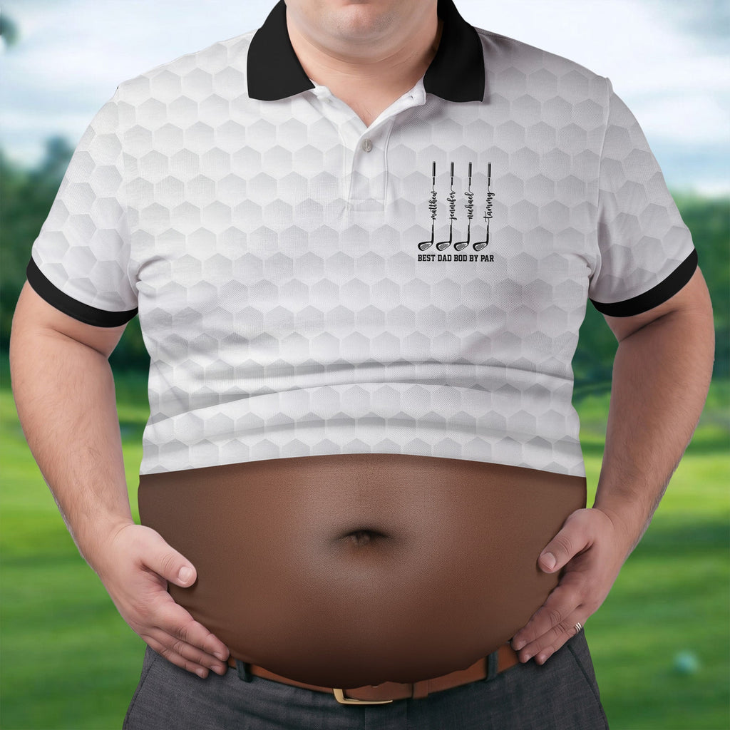 Best Dad Bod By Par White Men's Funny Golf Polo Shirts, Father's Day Golf Shirt, Golf Gift For Dad