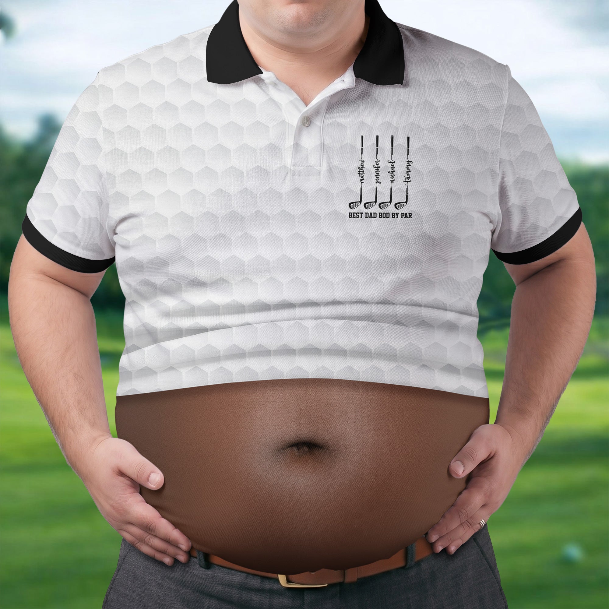 Best Dad Bod By Par White Men's Funny Golf Polo Shirts, Father's Day Golf Shirt, Golf Gift For Dad