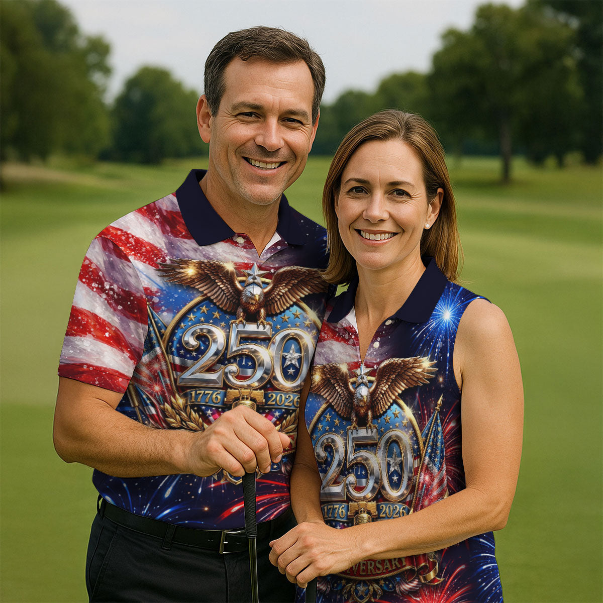 America Bald Eagle Red White Blue Patriotic Celebration 4th Of July Golf Shirt, 250 Years Golf Shirts For Men