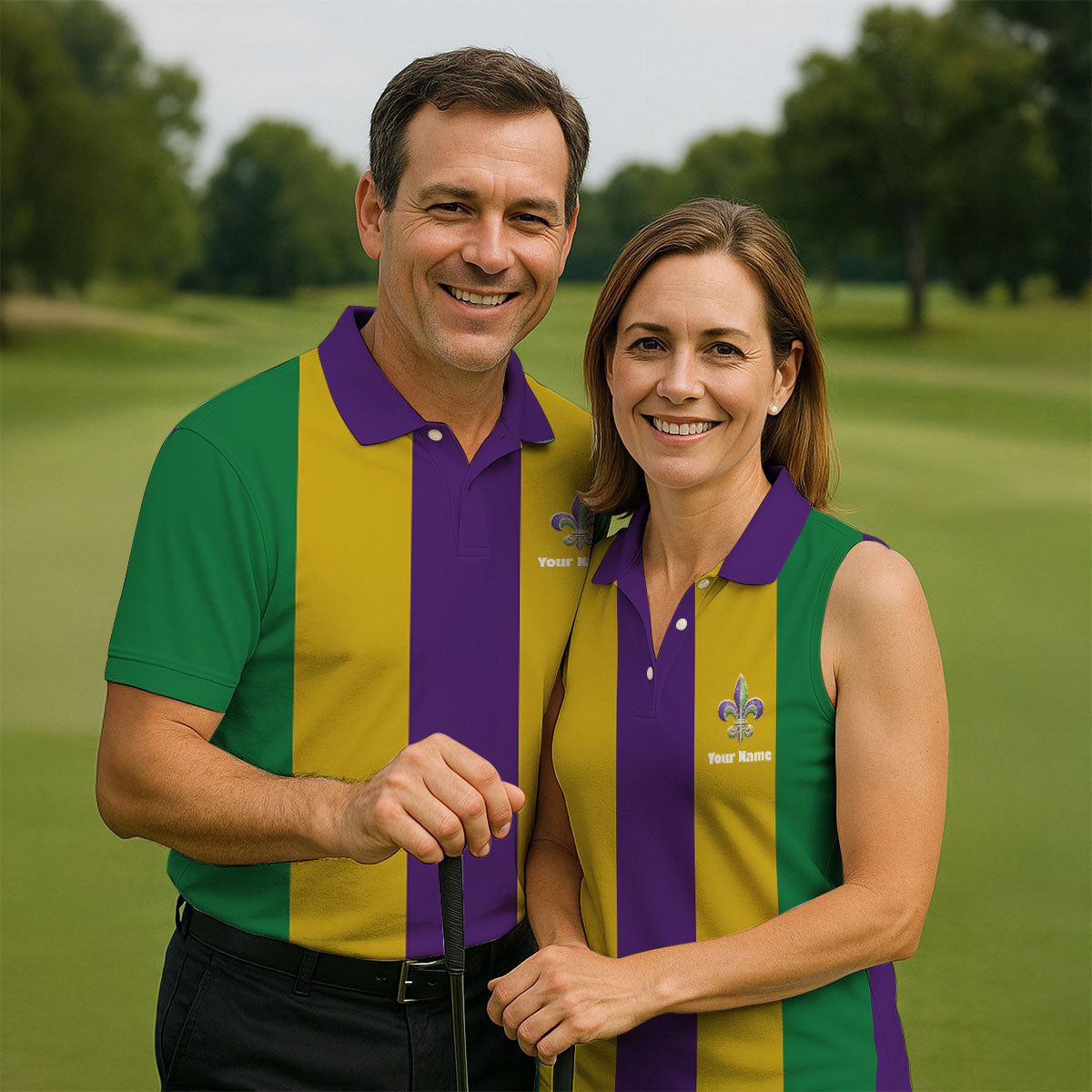 Vertical Stripes Purple Green Gold Mardi Gras Golf Shirt, Polo Shirts For Men, Golf Shirts For Men