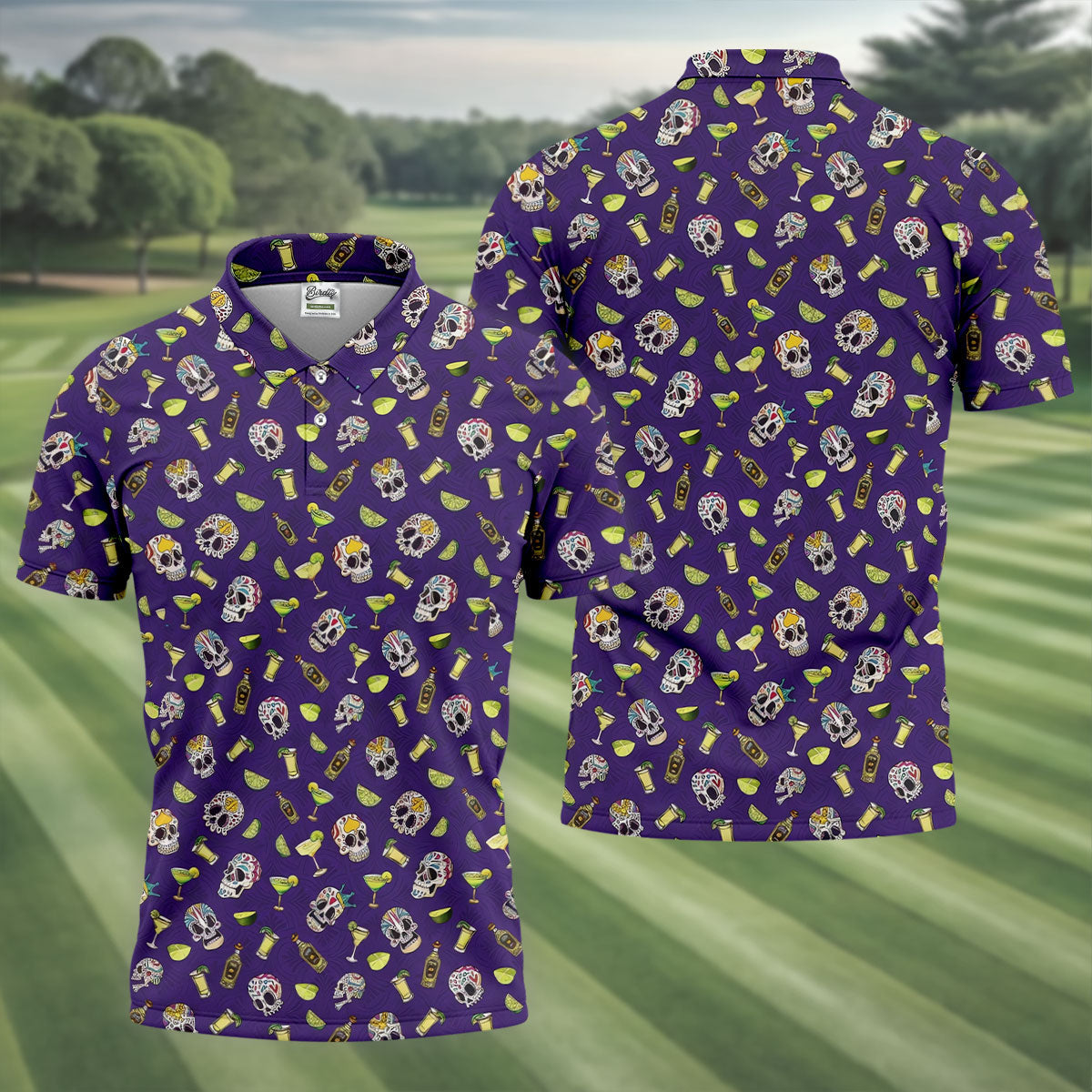 Decorated Sugar Skulls Cinco De Mayo Celebration Fiesta Themed The Purple Haze Golf Shirts For Men