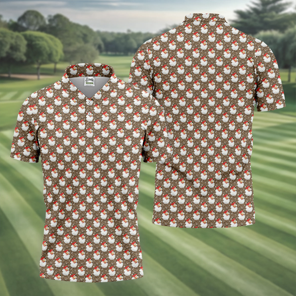 Leopard Santa Xmas Golf Shirt, Golf Tops For Men, Retro Golf Shirt, Christmas Golf Shirt, Golf Gift For Men