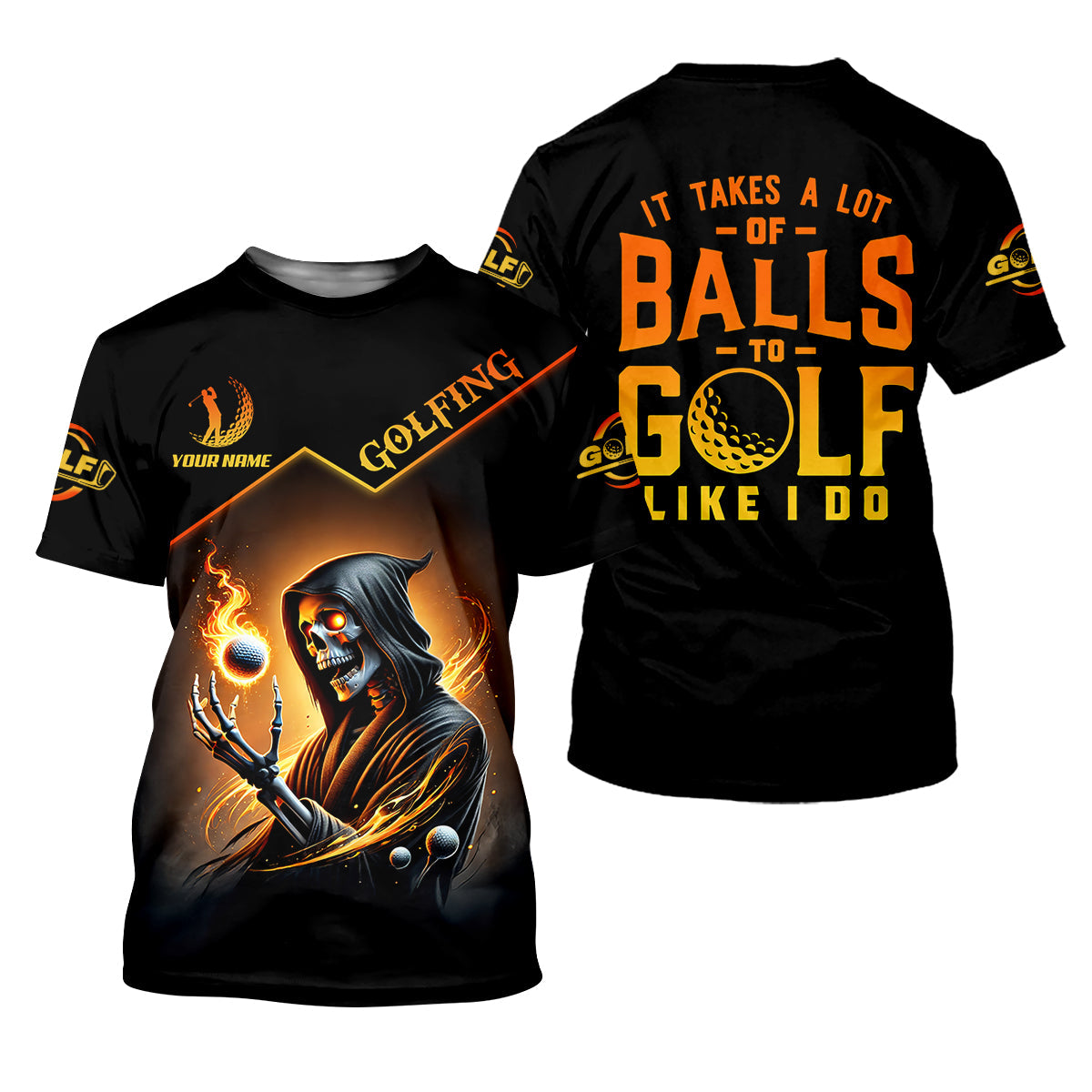 It Takes A Lot Of Golf Balls To Golf Like I Do Golden Fire Custom Men's Golf Polo ShirtDad Golf Gifts