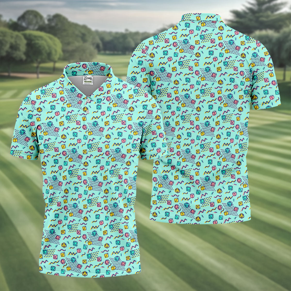 90s Dice Memphis Style Light Mint Green Cute Golf Shirt, Polo Shirts For Men, Golf Shirts For Men