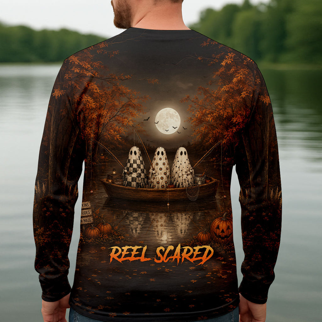 Reel Scared Ghost Fishing Halloween Shirt, Fishing Shirts For Men, Long Sleeve Shirt