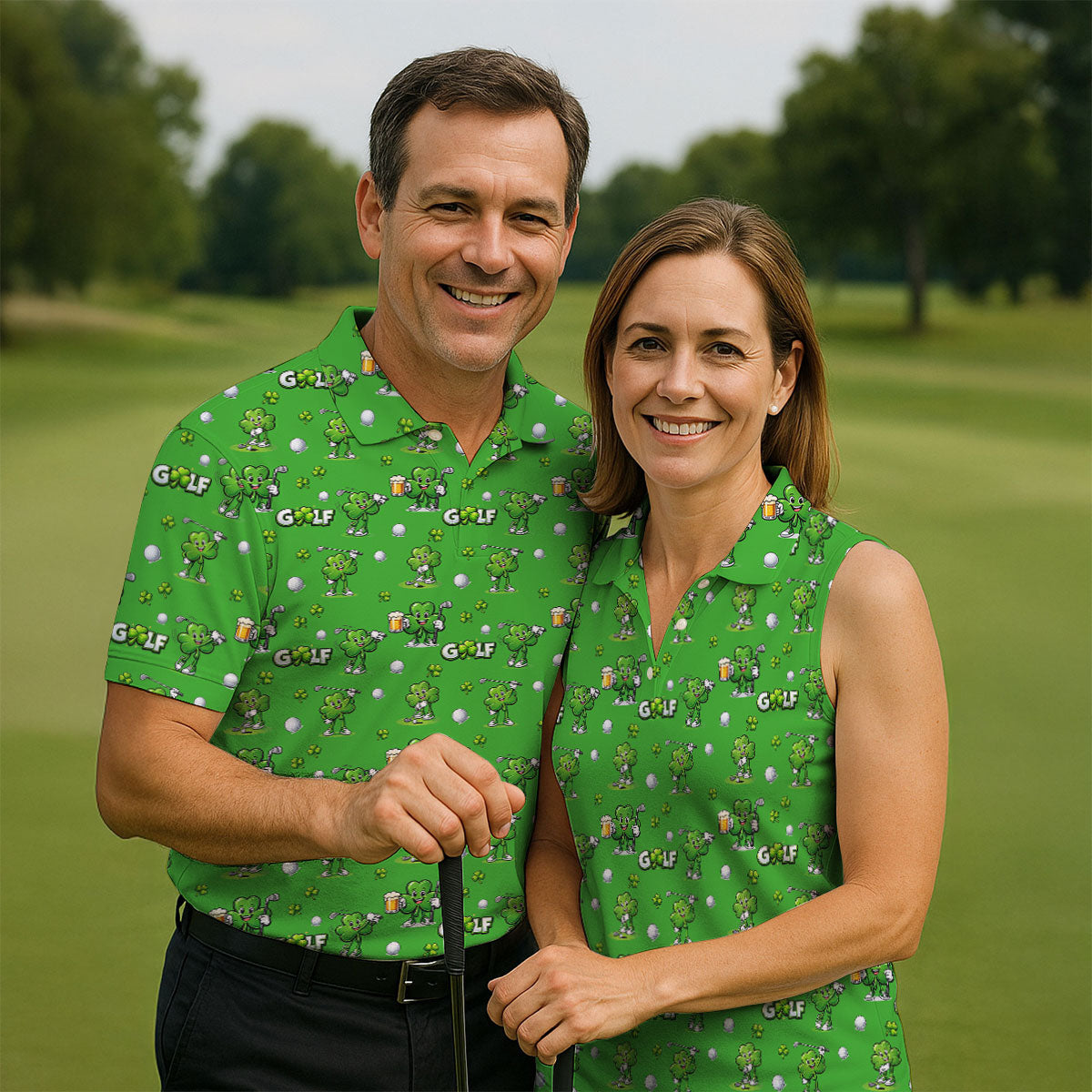 Three Leaf Clover Golf And Beer St Patrick's Day Green Golf Shirt, Fun Golf Shirts For Men, Polo Shirts For Men