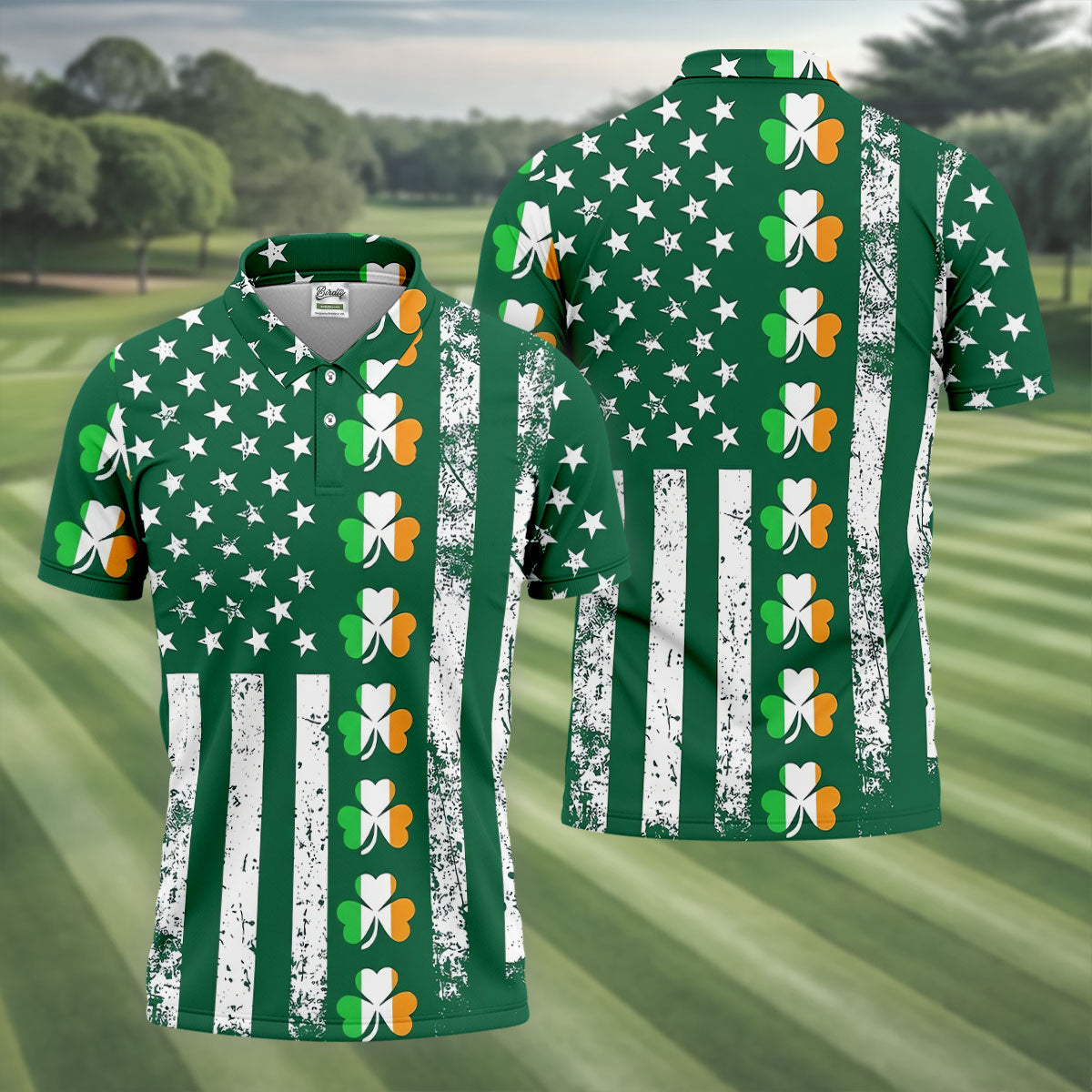 Irish Shamrock Vertical Stripes St Patrick's Day Golf Shirt, Polo Shirts For Men, Golf Shirts For Men