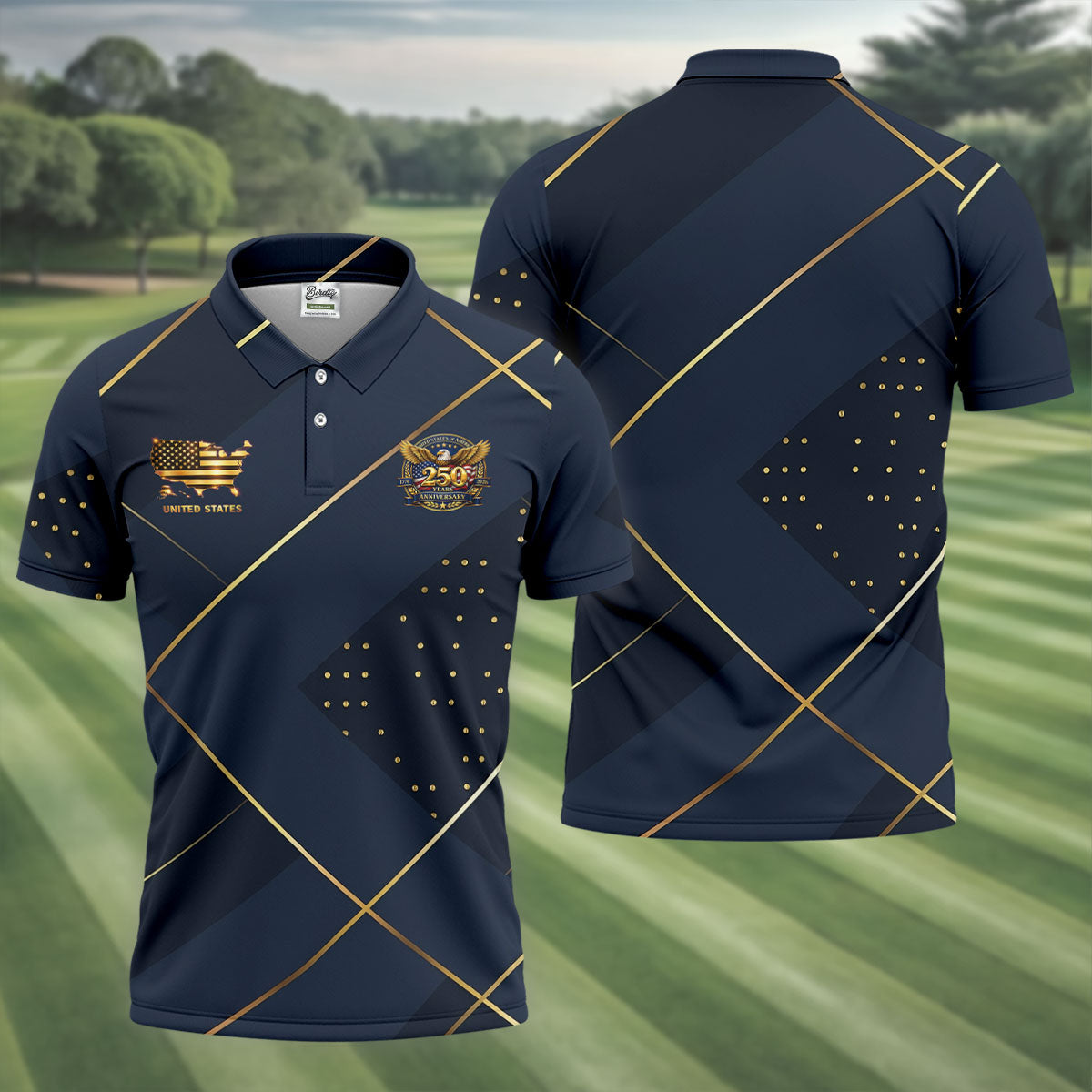 Bald Eagle 250 Years Anniversary Navy Patriotic Golf Shirt, 4th Of July Golf Shirts For Men