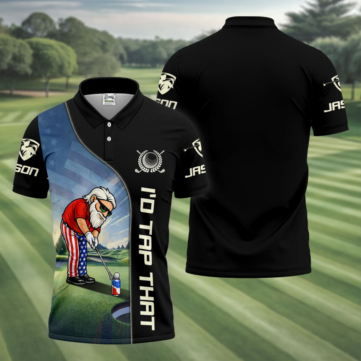 I'd Tap That Patriotic Man Golf And Beer 4th Of July Golf Shirt, 250th Anniversary Men's Funny Golf Shirts