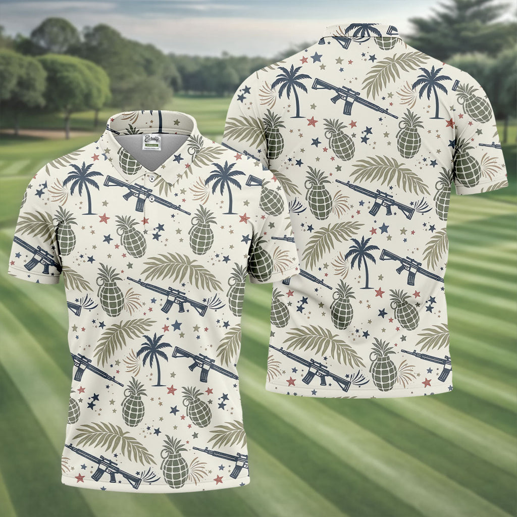 Pineapple Grenade 250 Years Tropical Theme Retro Golf Shirt, Patriotic 4th Of July Polo Shirts For Men