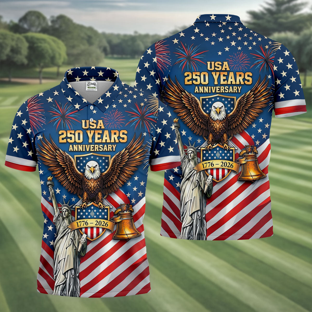USA 250 Years Stars And Stripes Bald Eagle Golf Shirt, Patriotic 4th Of July Golf Shirts For Men