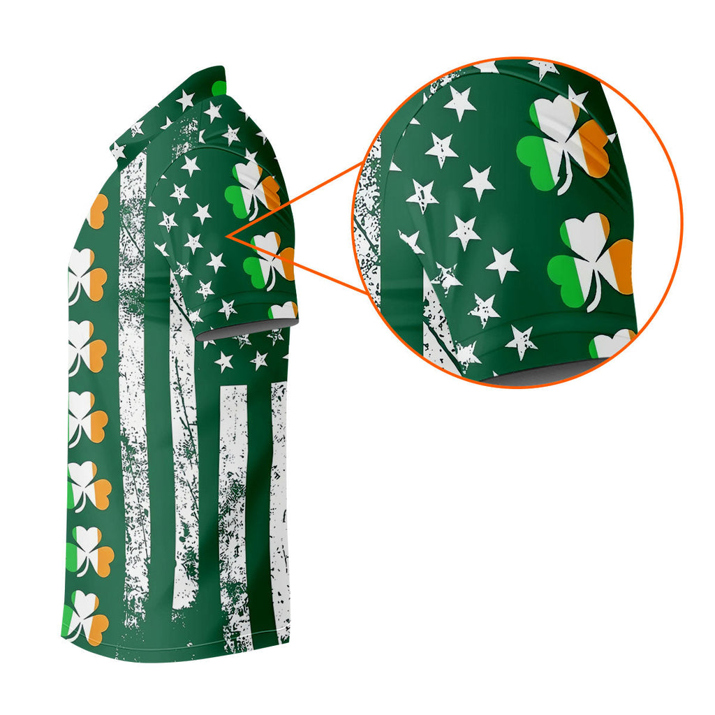 Irish Shamrock Vertical Stripes St Patrick's Day Golf Shirt, Polo Shirts For Men, Golf Shirts For Men