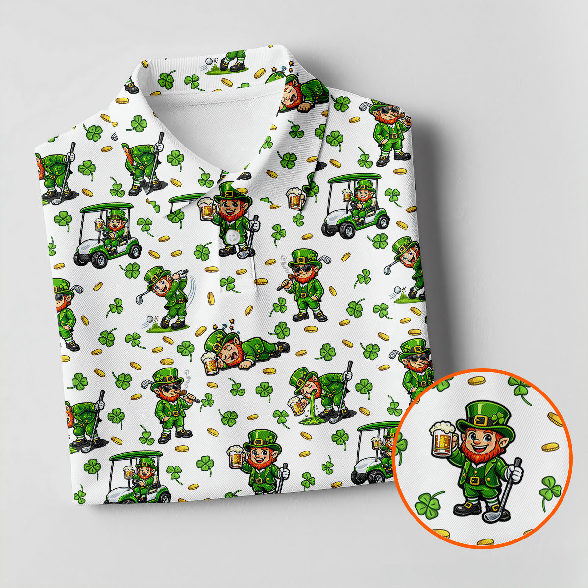 Funny Leprechaun Golf And Beer Shamrocks St Patrick's Day Golf Shirt, Golf Tops For Men, Polo For Men