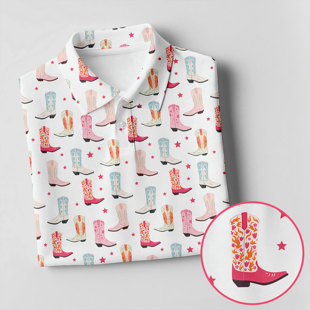 Western Boot Pattern Pastel Shades Retro Golf Shirt, Polo Shirts For Men, Golf Shirts For Men