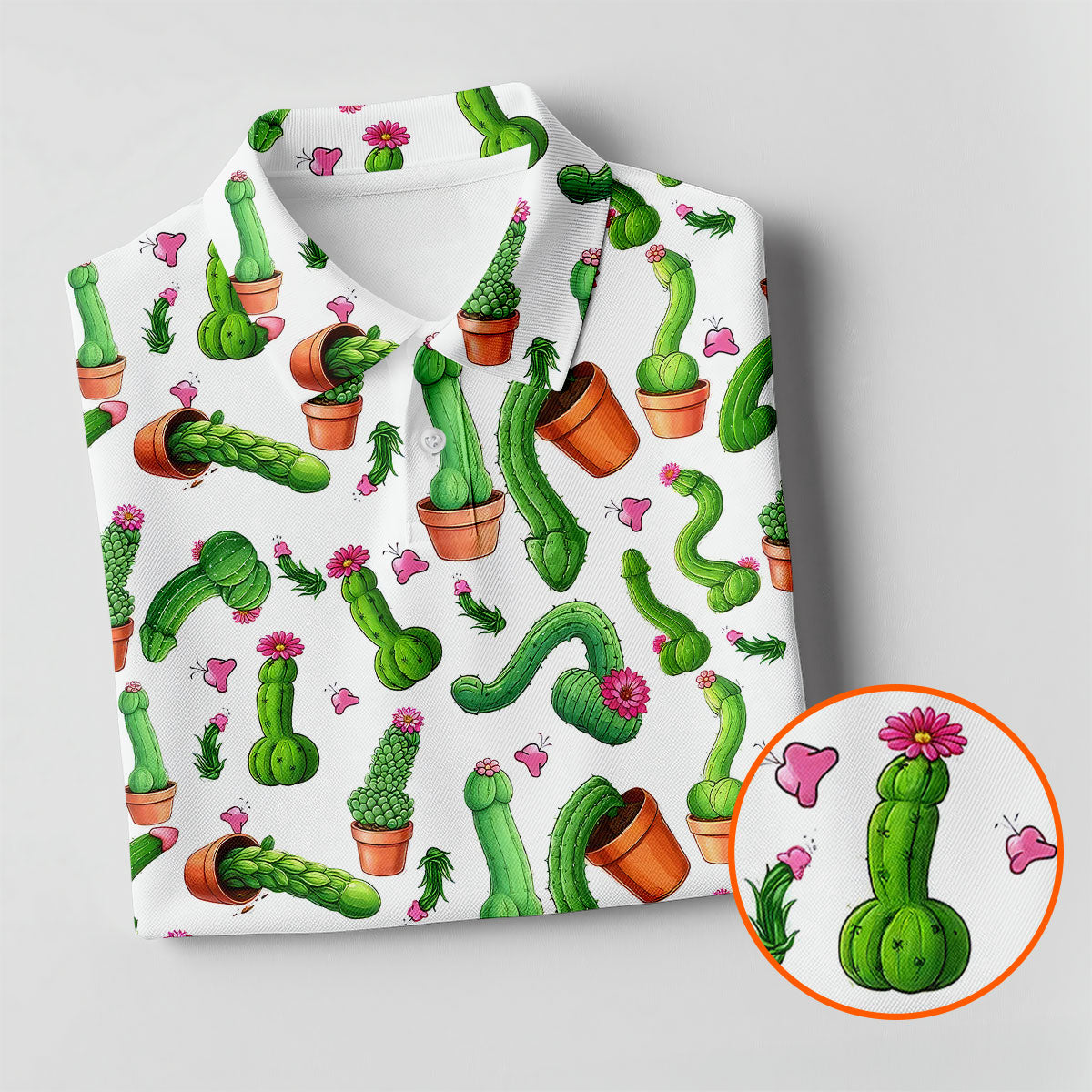 Funny Cactus Adult Humor Mens Golf Shirts, Polo Shirts For Men, Valentines Golf Gift, Golf Gift For Men